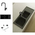 Pack evier 2 bacs avec égouttoir poalgi city basalt + mitigeur avec douchette + bonde noire Pack evier 2 bacs avec égouttoir poalgi city basalt + mitigeur avec douchette + bonde noire