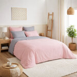 Pack harmonie 6 pi�ces rose & gris? coton 57 fils ? housse 240x220 + drap housse 140x190 cm