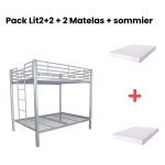 Homy france - pack lit superpos 4 places 2 + 2 colosse gris 140x190 cm + matelas sommier inclus