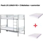 Homy france - pack lit superpos� luna 1 + 1 90x190 cm gris + matelas + sommiers s�parable