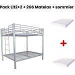 Pack lit superposé en métal gris + matelas compris 4 places 2 + 2 colosse 140x190 cm sommier inclus Pack lit superposé en métal gris + matelas compris 4 places 2 + 2 colosse 140x190 cm sommier inclus