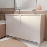 Pack meuble salle de bains 120 cm laqu blanc, 4 portes avec vasque cramique - xenos