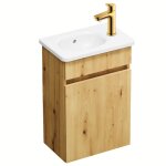 Pack meuble suspendu lave - mains burgbad joline ch�ne + robinet lave - mains eau froide duravit wave ...