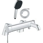 Pack mitigeur bain douche m�canique grohe essence + douchette carr� 2 jets + flexible