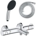 Pack mitigeur bain douche thermostatique grohe grohtherm 800 chrom� + douchette 2 jets vitalio start ...