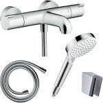 Pack mitigeur bain thermostatique hansgrohe ecostat 1001 + pommeau crometta ecosmart + flexible isiflex ...