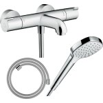 Pack mitigeur bain thermostatique hansgrohe ecostat 1001cl + flexible designflex + pommeau croma select ...