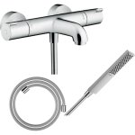 Pack mitigeur bain thermostatique hansgrohe ecostat 1001cl + flexible designflex + pommeau hansgrohe ...