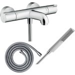Pack mitigeur bain thermostatique hansgrohe ecostat 1001cl + flexible metaflex + pommeau hansgrohe pulsify ...