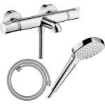 Pack mitigeur bain thermostatique hansgrohe ecostat comfort + flexible designflex 1, 6m + pommeau croma ...