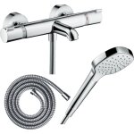 Hansgrohe - pack mitigeur bain thermostatique ecostat comfort + flexible metaflex 1, 6m + pommeau croma ...