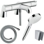 Pack mitigeur bain thermostatique hansgrohe ecostat + pommeau crometta ecosmart + flexible isiflex + ...