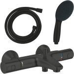 Pack mitigeur thermostatique bain douche grohe precision start noir mat + douchette 2 jets vitalio start ...