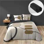 Pack parure de couette 240 x 220 cm ? coton 42 fils ? santana + drap housse 140x190 cm noir