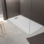 Aurlane - pack receveur blanc effet pierre 90x160 cm et grille d�cor perfor�e en inox