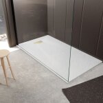 Aurlane - pack receveur blanc effet pierre 90x160 cm et grille d�cor perfor�e or dor� bross�