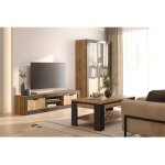 Pack salon complet meunier ? meuble tv, vitrine & table basse en chne samdal & noir mat