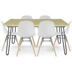 Pack table hairpin (90x150 cm) + 6 chaises de salle � manger n�rdicas sk�gur blanc