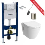 Geberit - pack wc bati - support duofix + wc vitra s50 + abattant softclose + plaque blanche + brosse ...