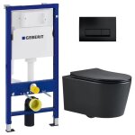 Pack wc bati - support geberit wc swiss aqua technologies sans bride + abattant softclose + plaque noire ...