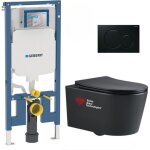Pack wc bati - support geberit slim + wc sans bride swiss aqua technologies + plaque noire mat (slimblsatasp) ...