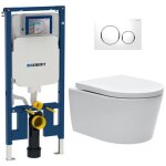 Pack wc bati - support geberit wc swiss aqua technologies sans bride + abattant + plaque blanche (slimsatcbp) ...