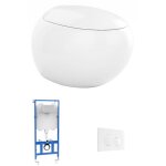 Pack wc suspendu en cramique blanc avec bti - support et plaque de dclenchement - huro ii