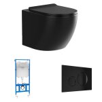 Pack wc suspendu noir mat avec bti - support et plaque de dclenchement - javoine