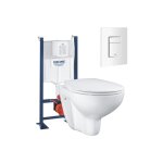 Pack wc suspendu sans bride grohe bau ceramic + bti support + abattant + plaque carr blanc alpin