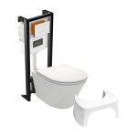 Jacob delafon - pack wc suspendu sans bride rodin + avec abattant + bti support + plaque blanche + tabouret ...