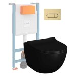 Vitra - pack wc suspendu sento noir + bâti autoportant v - fix core + plaque round or brossée Vitra - pack wc suspendu sento noir + bâti autoportant v - fix core + plaque round or brossée