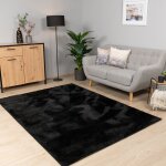 Paco home - tapis salon chambre adulte poils ras lavable en machine uni moelleux noir, 240x340 cm