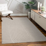 Tapis salon chambre poil court scandinave motif arc - en - ciel boho cr�me 120x160 cm - paco home