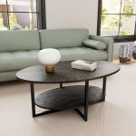 Padma house table basse ovale en bois massif avec pieds en m�tal crois�, 110 cm, table centrale industrielle ...