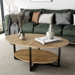 Padma house table basse ovale en bois massif avec pieds en m�tal crois�, 110 cm, table centrale industrielle ...
