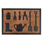 Paillasson rectangulaire imprim jardin en caoutchouc et fibres de coco - noir / beige - l 60, 3 x l ...