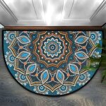 Paillasson rond demi - cercle mandala bleu, tapis demi - cercle int�rieur, tapis d'entr�e antid�rapant ...