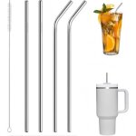 Pailles en acier inoxydable 4 pi�ces pailles m�talliques r�utilisables avec 1 brosse de nettoyage, paille ...