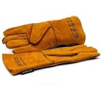 Paire de gants camel de s�curit� anti chaleur en cuir avec doublage int�rieur pour po�le � bois, chemin�e, ...