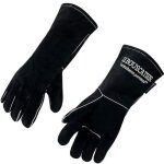 Paire de gants camel de s�curit� anti chaleur en cuir avec doublage int�rieur pour po�le � bois, chemin�e, ...