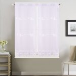 Paire de petits voilages de cuisine dentelle motif caf� latte blanc 60x120 cm