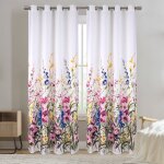 Paire de rideaux � oeillets occultants avec motif floral blanc 140x260 cm