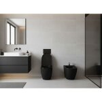 Paire de sanitaires bent rimless ? cuvette + bidet mural au sol noir mat ? sans bride, abattant soft ...