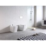Paire de sanitaires edge rim ? cuvette + bidet filo muro blanc brillant ? sans bride, abattant soft - ...