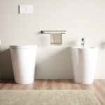 Paire de sanitaires filomuro en céramique wc sans rebord h 50 cm siège à fermeture progressive et bidet ... Paire de sanitaires filomuro en céramique wc sans rebord h 50 cm siège à fermeture progressive et bidet ...