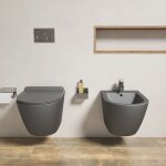 Paire de sanitaires suspendus en c�ramique gris mat wc sans rebord, si�ge � fermeture lente et bidet ...