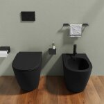 Paire de sanitaires suspendus en céramique noire mate wc sans rebord avec abattants soft - close et bidet ... Paire de sanitaires suspendus en céramique noire mate wc sans rebord avec abattants soft - close et bidet ...