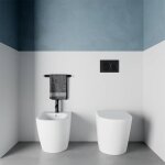 Paire de sanitaires suspendus en c�ramique sans rebord blanc opaque avec wc, bidet et couvercles soft ...
