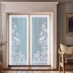 Paire de vitrages frang�s en dentelle oiseaux et fleurs blanc 60x120 cm