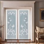 Paire de vitrages frang�s et dentell�s papillons blanc 60x120 cm